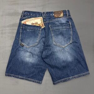 Akademiks Crazy Denim Shorts Blue Baggy Wide Leg Y2K Streetwear 32